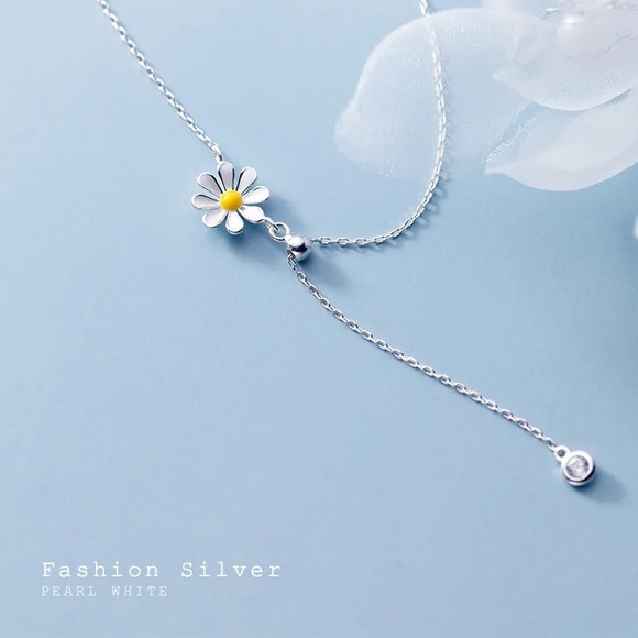 Flower Daisy sterling silver necklace adjustable design floral jewelry - Picture 2 of 9